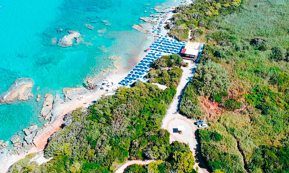 Aerial view of the private beach at VOI Daniela Resort