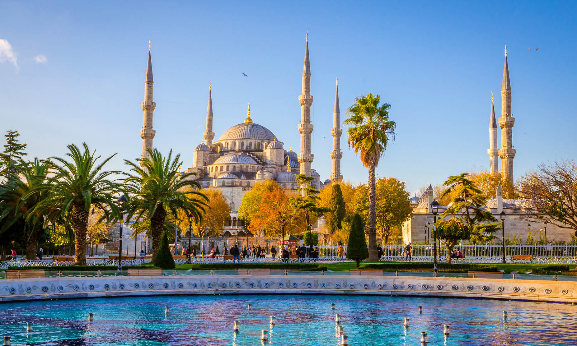 Istanbul's Hagia Sophia Grand Mosque, known as the Blue Mosque for its interior decoration.