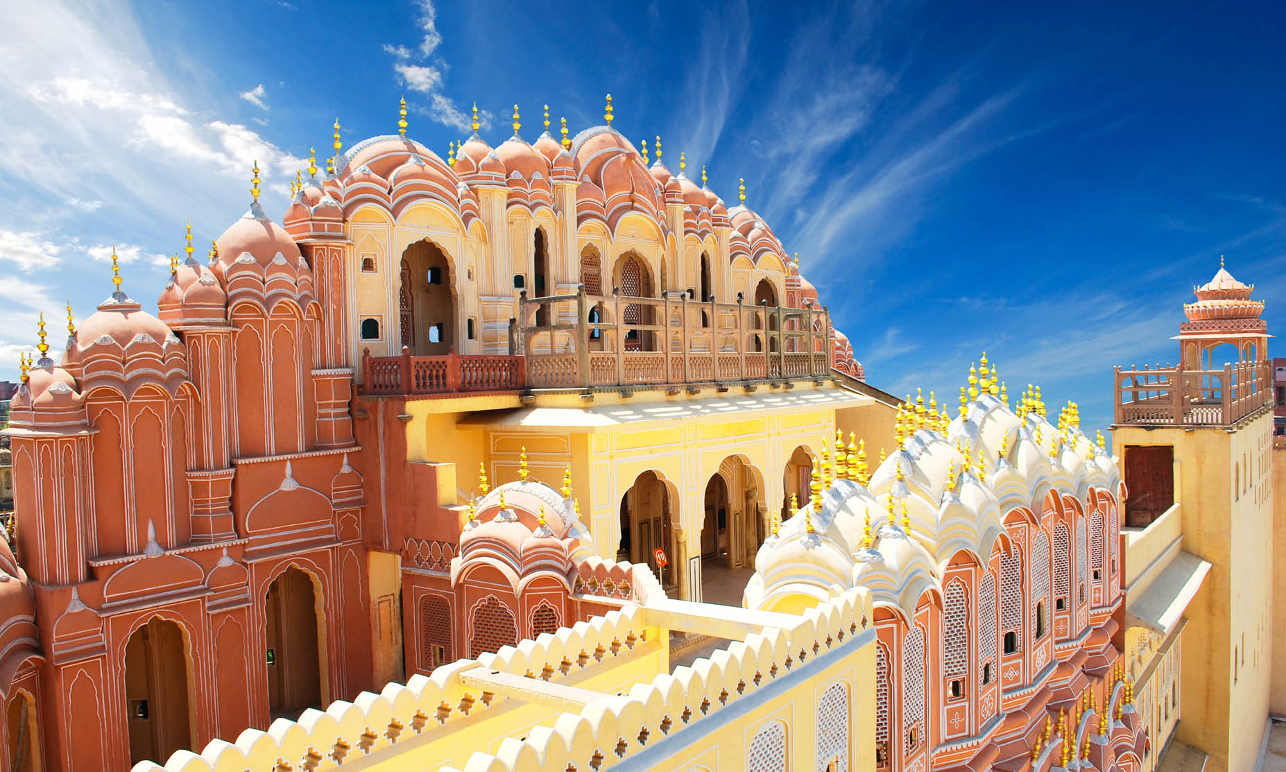 Hawa Mahal looks like a crown of Lord Krishna, has five floors and opened in 1799.