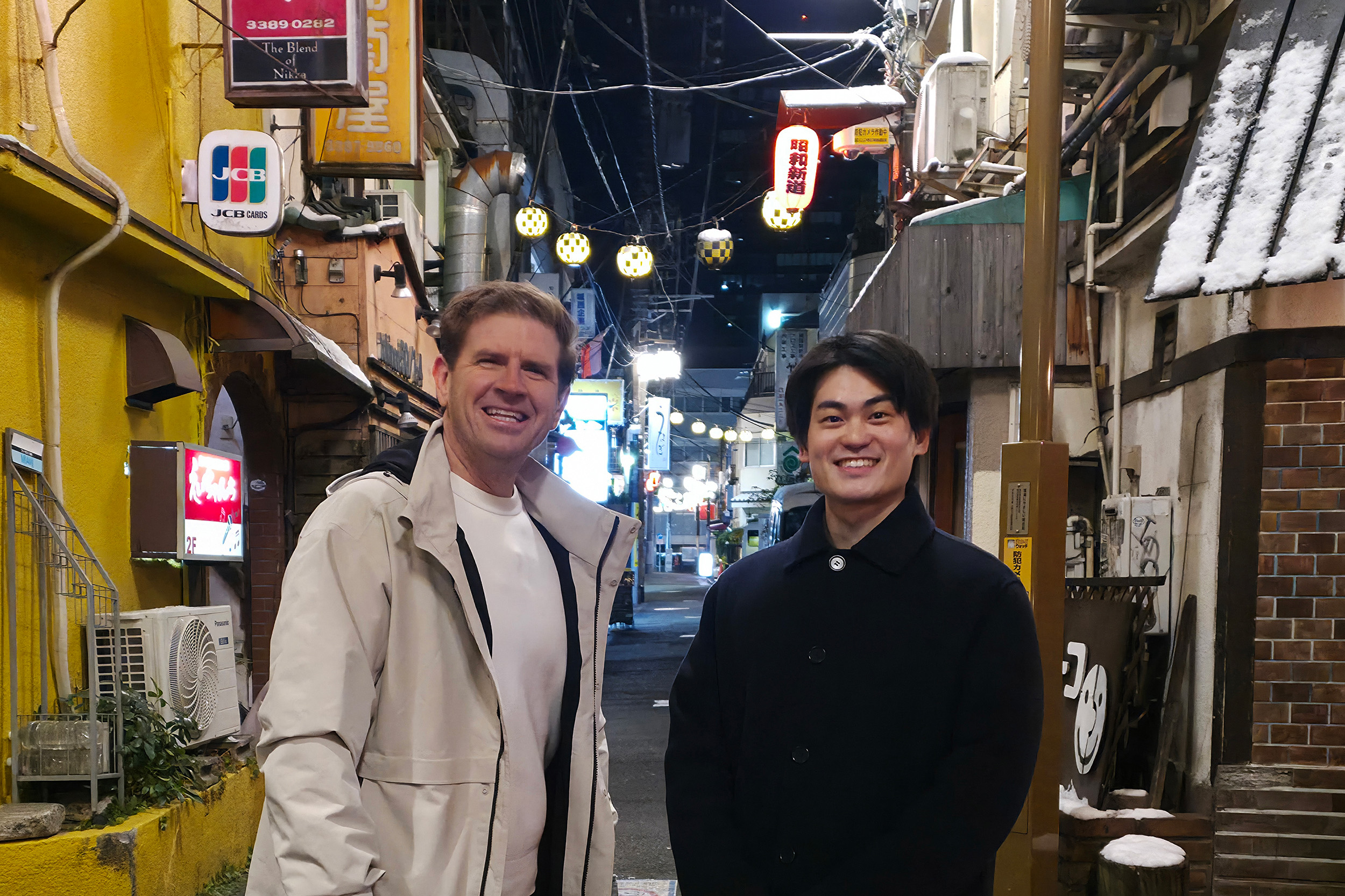 Sunrise’s weather man Sam Mac with TripADeal’s tour guide Soya in Tokyo.