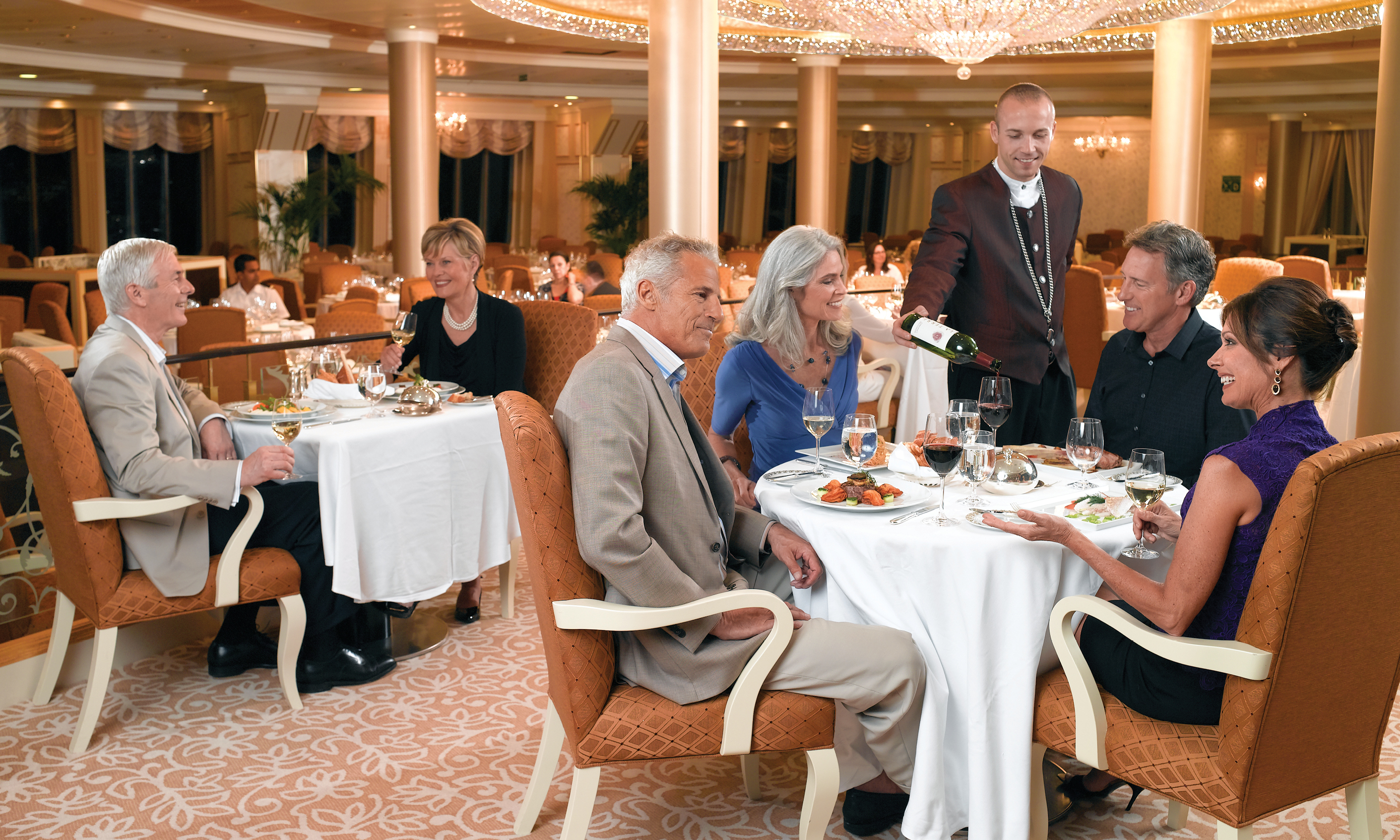 The Grand Dining Room aboard an Oceania Cruises vessel