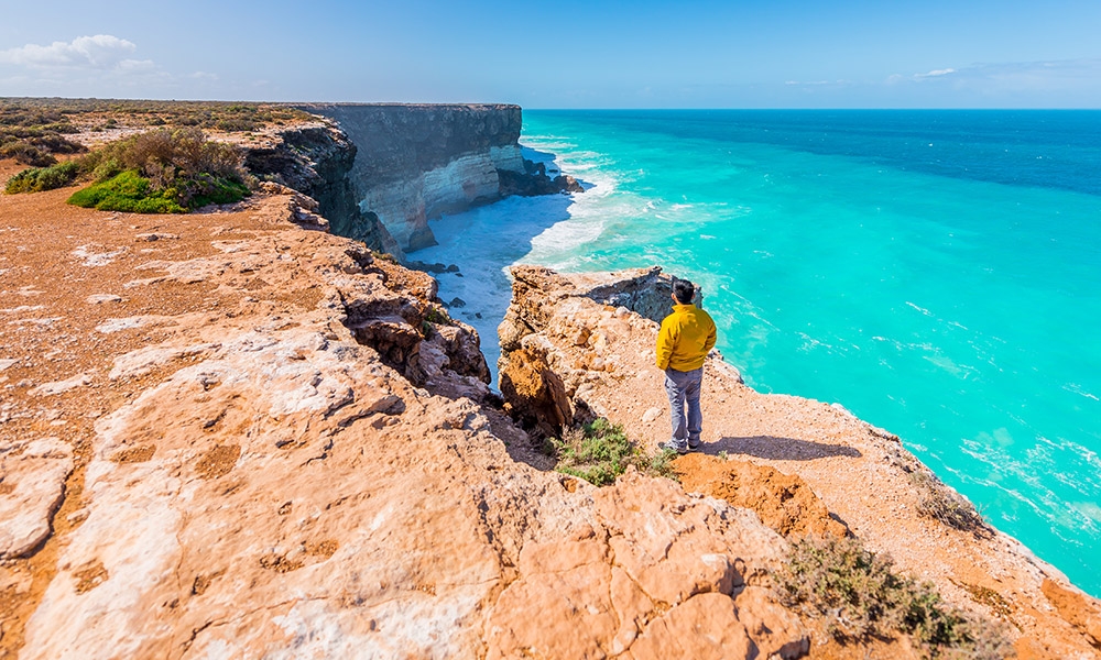 A man standing at the Great Australian Bight