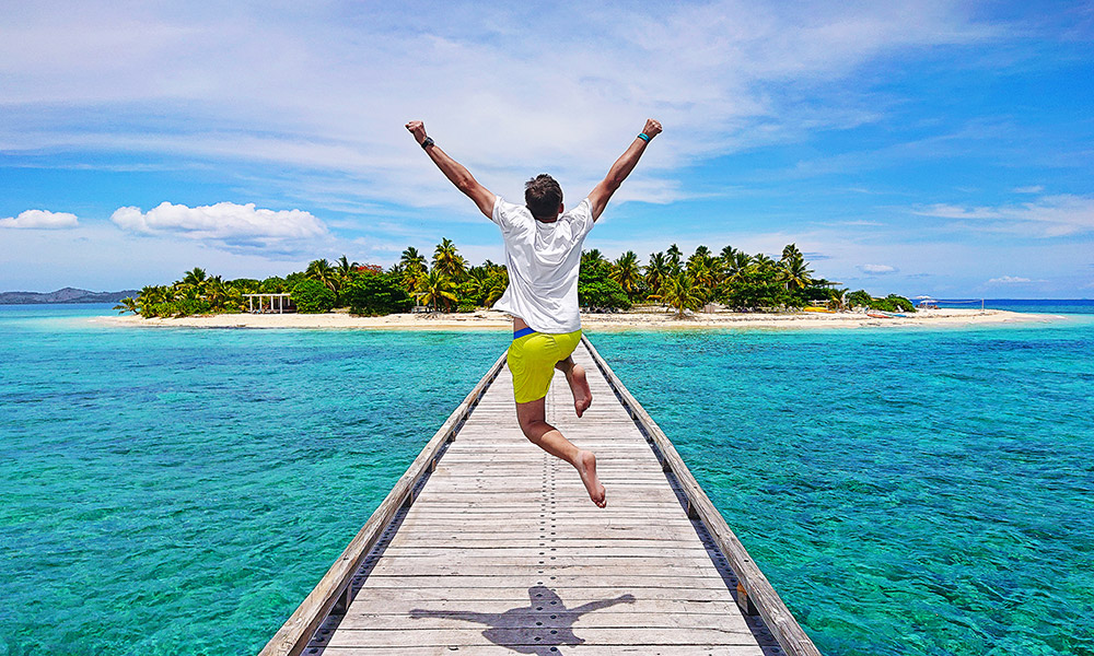 Jumping for joy in Fiji